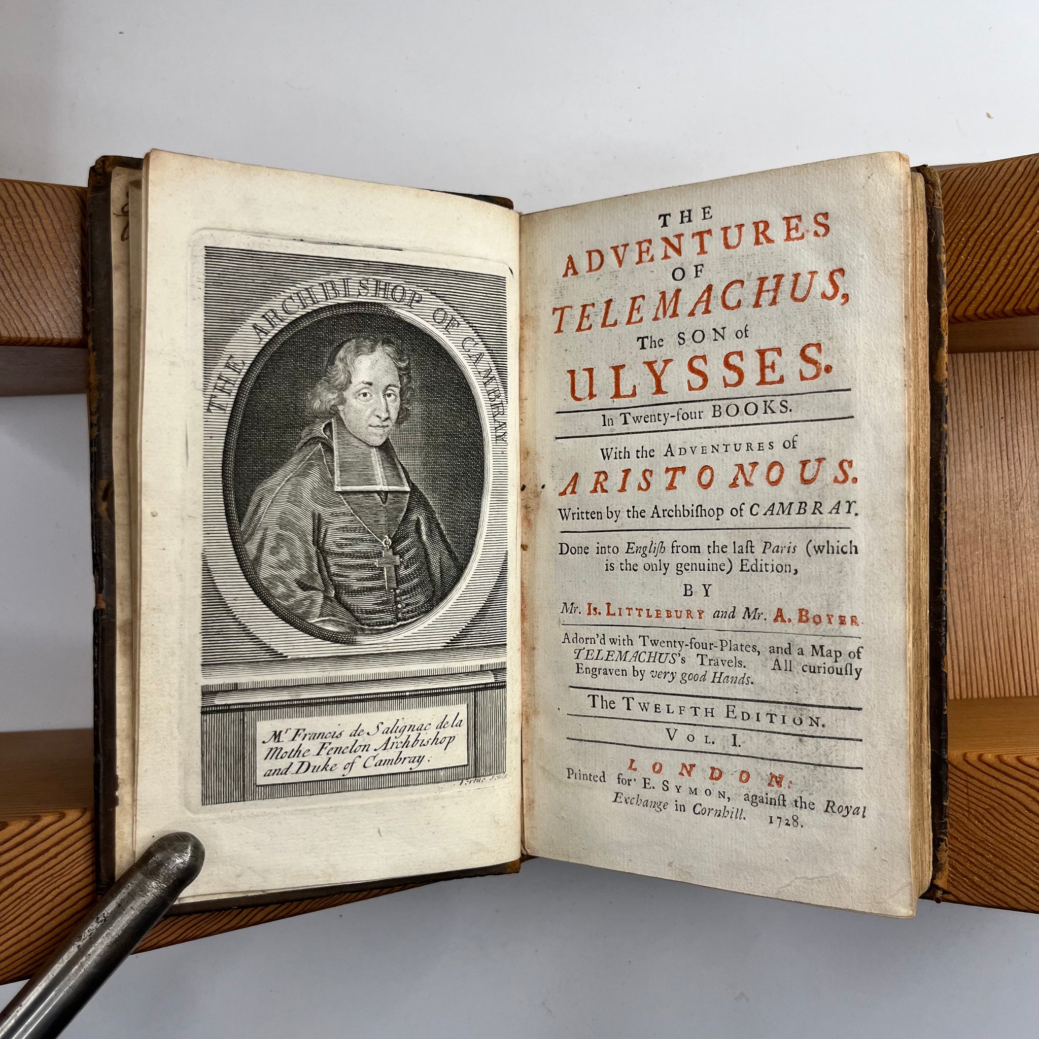 1721 The Adventures of Telemachus the son of Ulysses. In Twenty-four Books. With the Adventures of Aristonous.Done into English.by Mr. Littlebury and Mr. Boyer.