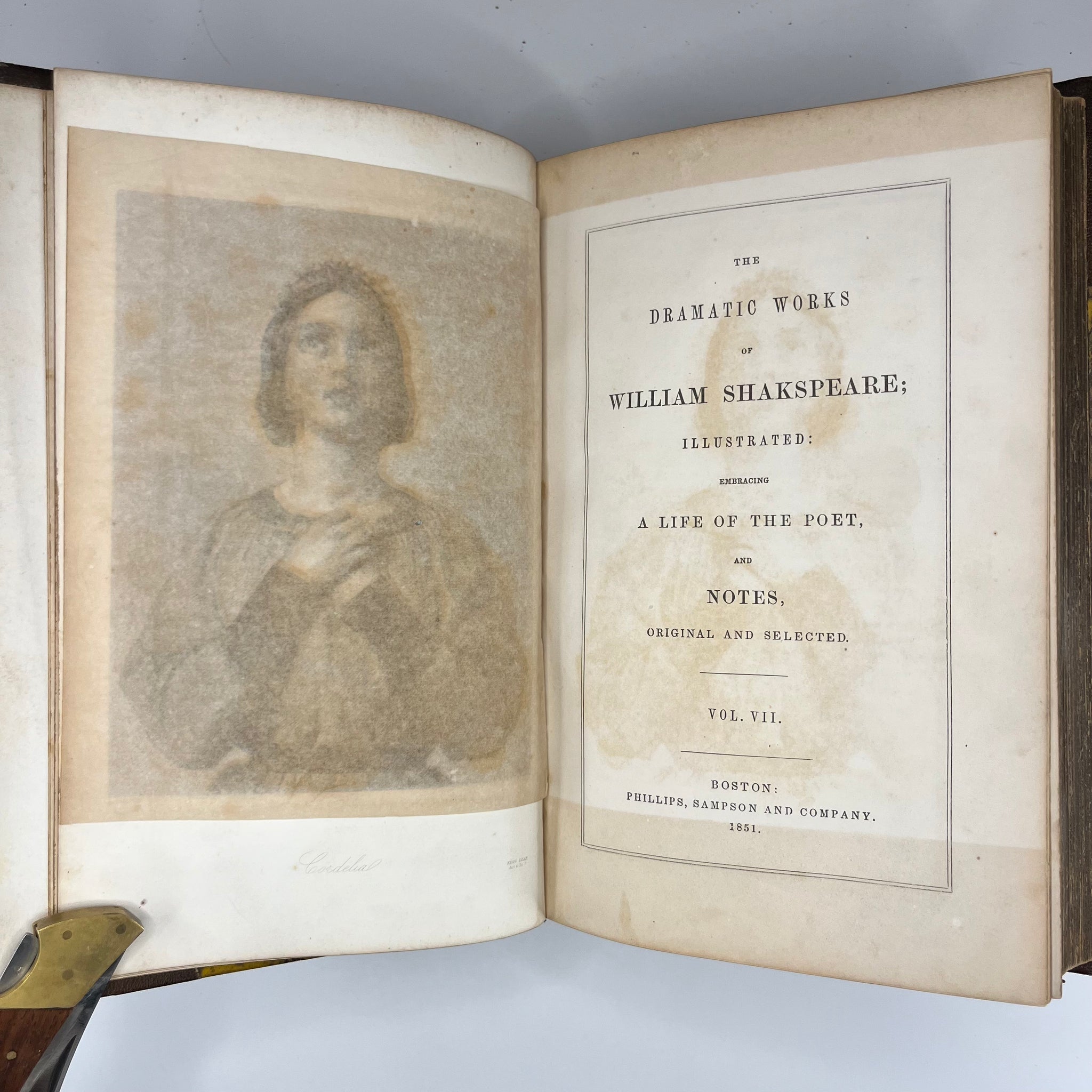 1851 Shakespeare's Collected Works Volume I-VIII Complete Set Boston Phillips and Sampson Company