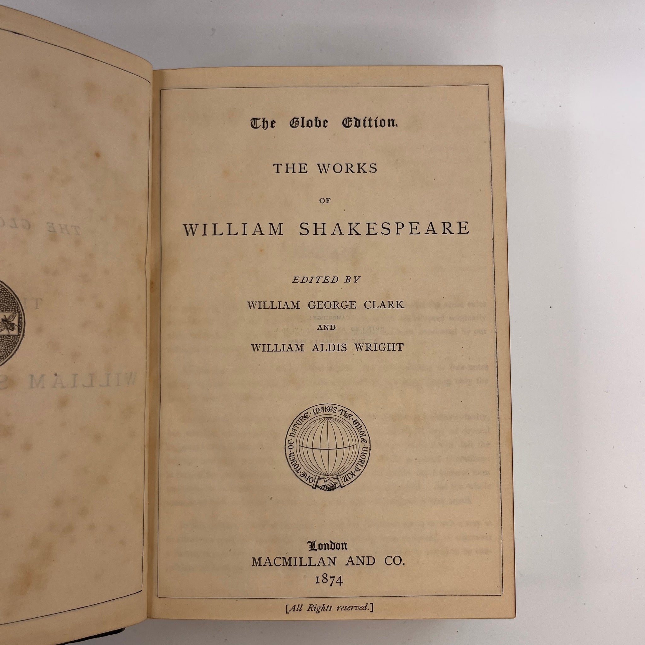 1874 The Globe Edition - The Works of Shakespeare edited by Willian George Clark and Willian Aldis Wright